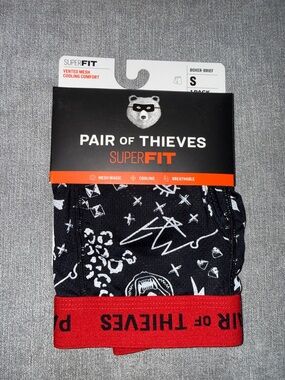 Pair of Thieves Abstract Doodles Black and Red Boxer Brief Vented Mesh Size S